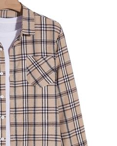 Camisa de Franela a Cuadros Beige Marrón para Hombre, Personalizada por el Fabricante, con Botones, Manga Larga, Informal, de Invierno, con Tela Suave y Cálida - Product Image 2
