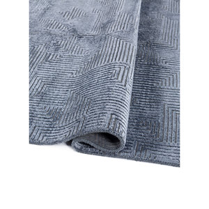 Tapis en laine et soie de bambou noué à la main bleu azalée, motif géométrique abstrait pour la maison, couloir, modèle rectangulaire AIWB-13025 pour adolescents - Product Image 2