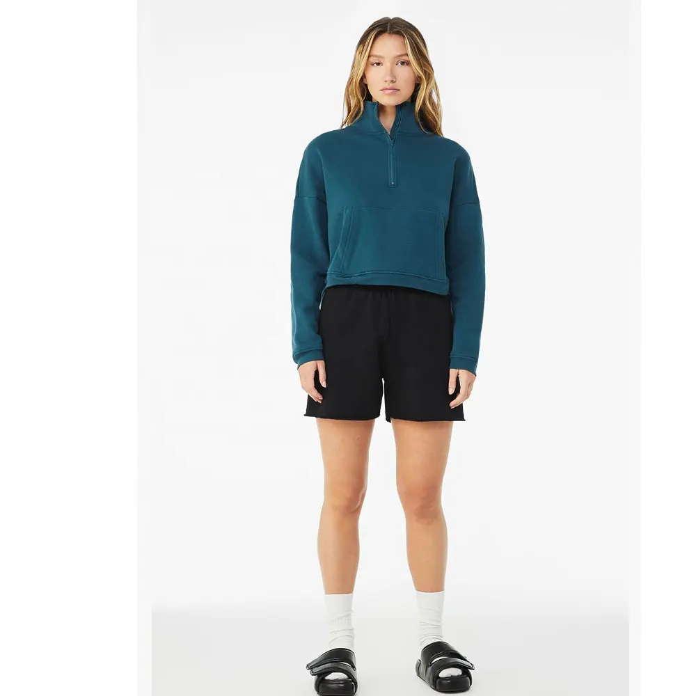 Bella Canvas Half Zipper wholesale sweatshirt Altantic Color women 1/2 zip pullover hoodie Women's half zip pullover