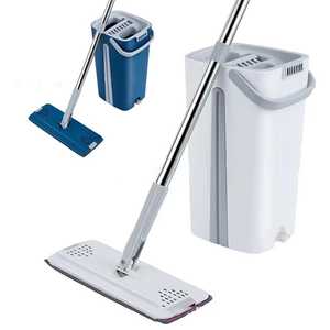 Juego de Mopa Plana y Cubeta con Sistema de Escurrido Manos Libres, Rotación de 360 Grados, Herramienta de Limpieza de Pisos Secos y Mojados, Juego de Mopa de Microfibra - Product Image 3