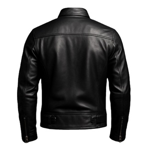Chaqueta de Hombre Negra de Cuero Genuino, Estilo Casual de Primavera, Corte Ajustado, Cuello Mao, Cierre de Cremallera, Impermeable, Transpirable y Resistente al Viento - Product Image 2