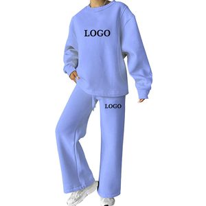 ชุดเซ็ตเสื้อสเวตเชิ้ตคอกลมและกางเกงขายาวแฟชั่นใหม่สำหรับผู้หญิง ชุดลำลองผ้าฝ้ายฟลีซ - Product Image 4