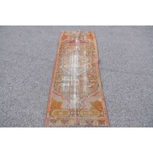 Alfombra clásica de lana de retazos Beige naranja, pasillo Rectangular turco de 2,3x6 pies para entrada, sala de estar, alfombras de noche con respaldo de látex - Product Image 1