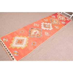 Tapis Kilim turc 2,4x9,2 pieds, tapis oriental vintage en laine orange gris - Product Image 2