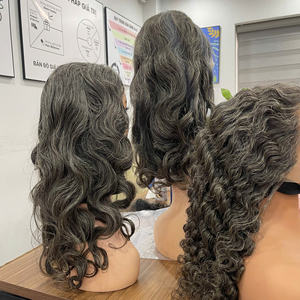 Perruque en cheveux naturels de couleur grise, perruque la plus vendue, perruque en cheveux humains avec fermeture en dentelle au milieu, perruque bouclée pour femmes, style doux, fournisseur de cheveux bruts - Product Image 4