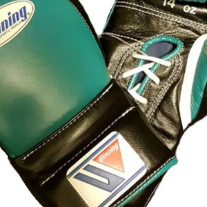 Gants de boxe à lacets Winning, vert et noir, cuir véritable de qualité supérieure, gants d'entraînement et de sparring professionnels, 8oz, 10oz, 12oz - Product Image 3