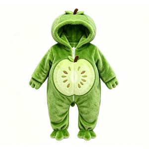 Costume de bébé pomme verte en peluche unique pour Halloween, cadeau de baby shower sur le thème des fruits, combinaison bébé à capuche chaude pour l'hiver - Product Image 1