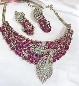 High Quality Designer <b>Gold</b> Plated CZ Stones Look Necklace <b>Set</b> With <b>Earrings</b> for Wedding Modern Wear Collection For Women - Product Image 2