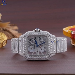 Ampliamente vendido Auto Date Iced Out VVS Clarity Moissanite Diamond Tachonado Reloj de acero inoxidable - Product Image 5