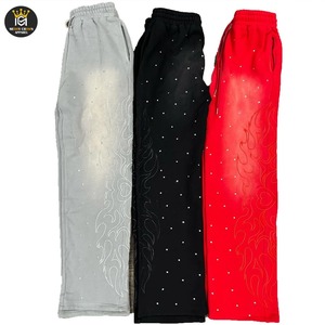 Pantalon de survêtement décontracté pour homme en toile avec strass, délavé à l'acide, logo brodé, streetwear premium, imperméable, respirant et léger - Product Image 6