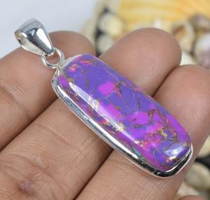 จี้พลอยธรรมชาติทำด้วยมือสีเงินสเตอร์ลิงทำจาก925เทอร์ควอยซ์สีม่วงทองแดงเหมาะเป็นของขวัญสำหรับเธอ - Product Image 2