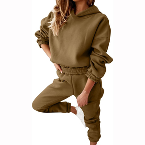 Chándal de mujer de alta calidad 100% algodón Jogging conjuntos de dos piezas de Invierno para mujer chándal de mujer de gran tamaño de Color sólido flexible - Product Image 4