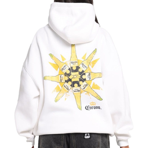 เสื้อมีฮู้ดโอเวอร์ไซส์สำหรับสตรีผ้าฝ้ายขนแกะมีฮู้ดสำหรับสตรีสีขาวล้วนพิมพ์โลโก้ได้ตามต้องการ - Product Image 2