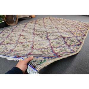 พรมขนแกะสไตล์ตุรกีโบราณสีเบจคลาสสิกขนาด5.7x8.6ฟุตงานแฮนด์เมดพรมขนน้ำยางรูปแบบการเย็บปะติดปะต่อกันทรงสี่เหลี่ยมโถงทางเดินดีไซน์ใหม่ - Product Image 5