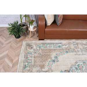 พรมวินเทจขนาด 5.7x9.3 ฟุต พรมตุรกีขนาดใหญ่ พรมขนสัตว์สีน้ำเงินขาวลายปะติด - Product Image 3