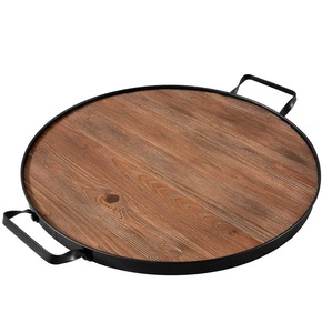 Plateau de service en bois de conception simple pour forme ronde et poignée de trou en bois pour logo personnalisé Plateau de service en bois à vendre - Product Image 2
