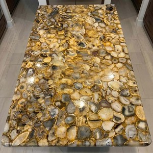 Plateau de table en marbre naturel pour maison en pierre, mur de fond en marbre, plan de travail de cuisine translucide, dalle de pierre en agate marron - Product Image 2