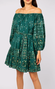 Robe Boho élégante pour femme vert bouteille mosaïque impression broderie décolleté sans bretelles ceinture d'épaule détachable style polyvalent - Product Image 2