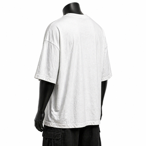 เสื้อยืดโอเวอร์ไซส์สีขาวลายกราฟิกผ้าฝ้ายสตรีทแวร์ผู้ชายทรงดรอปไหล่ รับผลิตตามสั่ง ขายส่ง - Product Image 6