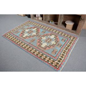 Alfombra de lana de retazos Azul Rojo tradicional 9x12 alfombra de sala de estar turca Vintage con respaldo de látex para decoraciones - Product Image 2