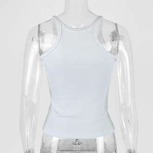 Women's Sleeveless Ribbed Tank <b>Top</b> 95% Cotton 5% Spandex Breathable Knitted Fabric Short Length XS-XL - Product Image 3