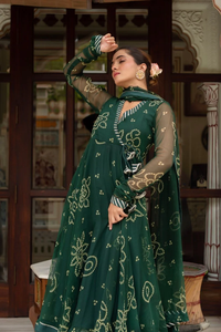 Conjunto de Kurti Angrakha de Georgette Bandhej Verde Botella Gulabi Galiyan |   Dupatta de Georgette y Pantalones con Lentejuelas |   Ropa Étnica Festiva - Product Image 5