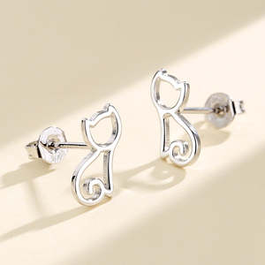Orecchini a Perno in Argento Sterling a Forma di Gattino, con Motivo Animale, Ideali come Regalo - Product Image 2