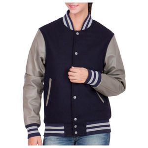 Veste universitaire personnalisée avec logo, manches en cuir, broderie noire, couple, baseball, veste pour homme, veste universitaire, veste varsity - Product Image 1