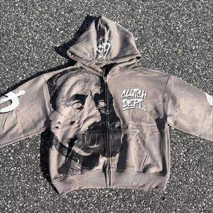 Ropa de calle personalizada impresa peso pesado Sun Faded Zip up ácido lavado sudadera Rhinestone Boxy recortado angustia sudaderas con capucha hombre - Product Image 1