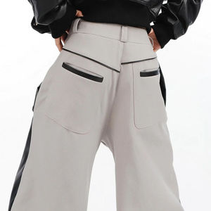 Pantalons cargo à jambes larges décontractés à coutures en cuir PU assortis à la couleur personnalisée pour hommes en gros - Product Image 3