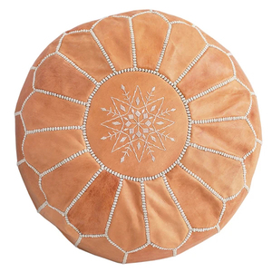 Pouf ottoman rond en cuir véritable cousu à la main de style bohème, couleur brun tan, siège bas, repose-pieds, décoration intérieure/extérieure - Product Image 1