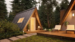 Bungalow moderne préfabriqué en bois et verre triangulaire pour villa, cuisine, salle de bain, hôtel, salon, chambre, bureau, bâtiment - Product Image 2