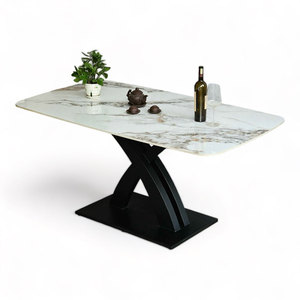 Mesa de Comedor Rectangular Extensible Moderna con Tapa de Cerámica y Patas de Hierro 160x90cm BA68179 - Product Image 1