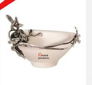 Cuenco para servir comida con acabado de plata de acero inoxidable de metal de alto estándar con diseño de hoja para restaurante y bar de hotel - Product Image 1