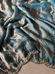 Lujoso y glamoroso Trending Handwork Saree Space Silk Heavy Butterfly Net para fiestas Bodas Diwali; Estilo casual - Product Image 3