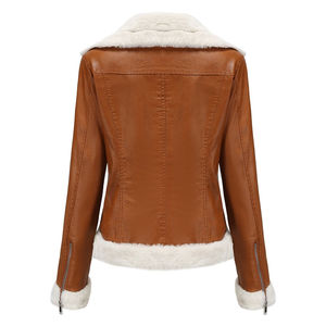 Veste d'hiver de luxe pour femmes véritable peau de mouton coupe-vent fermeture à glissière motif solide Nylon lavé techniques coton rembourré - Product Image 2