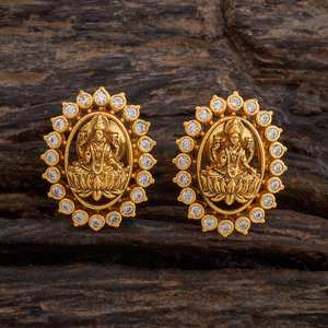 Silver Temple Trendy Vintage Stud Hoop <b>Earrings</b> 178082-Stainless Steel Brass Bezel Setting Pearl Inlay Religious <b>Hook</b> Pattern - Product Image 1