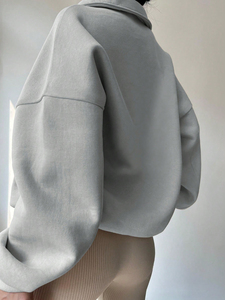 Sudadera con capucha de lana de color sólido con media cremallera personalizada para mujer, sudadera de invierno gruesa y cálida con marca personalizada - Product Image 2