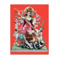 Statue exclusive de Durga Mata en marbre blanc pur, temple domestique, culte, debout sur un lion avec Mahishasura Ma Durga Mata
