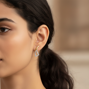 Modernos Pendientes Geométricos de Diamantes en Dos Tonos de Oro, Elegantes Triángulos Curvos, Joyería Fina para Mujer, Aniversario - Product Image 2