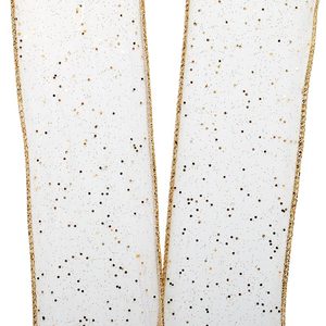 Solid Gold Dots on Sheer Organza <b>Wired</b> <b>Ribbon</b> Metallic Christmas and Birthday Gift <b>Ribbon</b> with Floral Style Spool Included - Product Image 4