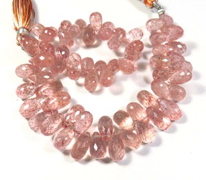 Natural <b>Pink</b> Strawberry Quartz Teardrop Briolette Beads 8-12mm Faceted Gems Loose Gemstones for Jewelry 8 Strand - Product Image 5