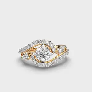 라운드 컷 다이아몬드 반지 옐로우 골드 다이아몬드 결혼 반지 장력 세트 3 스톤 랩 성장 다이아몬드 반지 2.50 CTW 여성의 날 선물