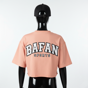 Camiseta corta para mujer, tela de jersey de algodón de alta calidad, ligera, color melocotón, logotipo estampado en caliente, camiseta corta de algodón para mujer - Product Image 2