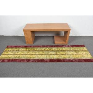Classic Large Area Turkish Rug 2.1 X 7.7 ft <b>Yellow</b> Red Kilim Style with Abstract Pattern <b>Wool</b> Latex Backing 10mm Thickness - Product Image 3