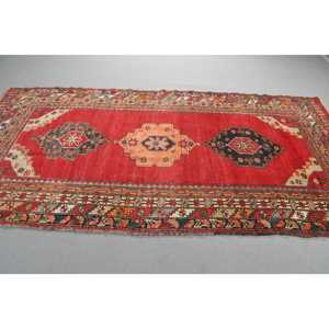 Grand tapis turc 4,9x9,8 pi (150x298 cm), tapis vintage rouge patchwork - Product Image 2