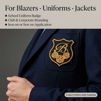 Écussons brodés thermocollants personnalisés, écologiques, de luxe, dorés métalliques, avec motif floral et bouclier, pour blazers, uniformes et vêtements