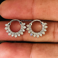 Cincin Hidung Septum Wanita Kristen Mewah Emas Padat 14K/Emas Rose dengan Batu Opal Perhiasan Berkualitas Tinggi-Hadiah