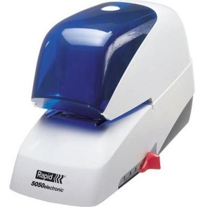 Agrafeuse électrique Rapid 5050e, capacité fixe 50 feuilles (80 g/m²), plastique/métal, blanc/bleu - Product Image 1