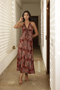 Robe longue décontractée et élégante pour femmes, imprimé bohème, col halter, 100% coton, durable, lavable, tendance, quotidienne, pour les fêtes - Product Image 3